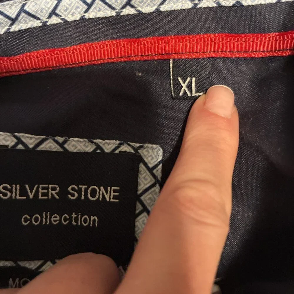 silver stone collection modern fit blue white short sleeve button down shirt